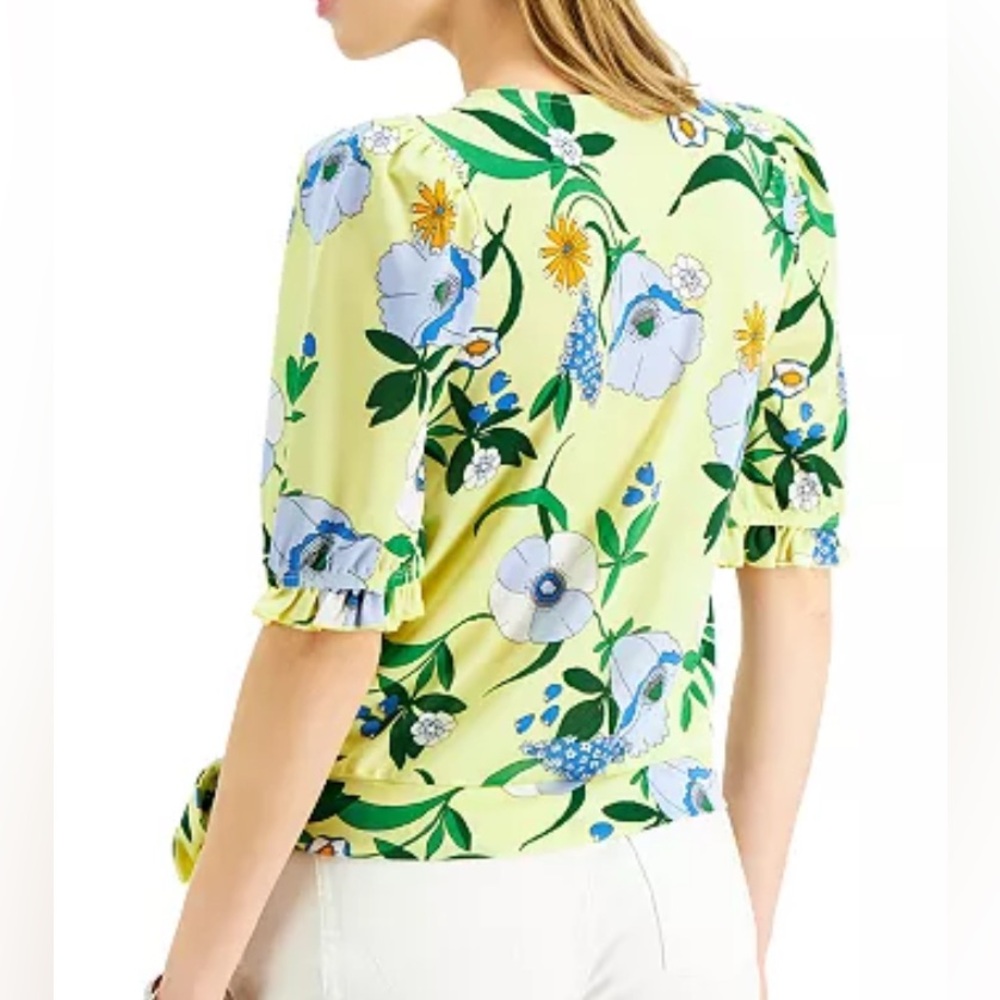 INC International Concepts Women Floral Side-Tie Surplice Petite Top, EUC